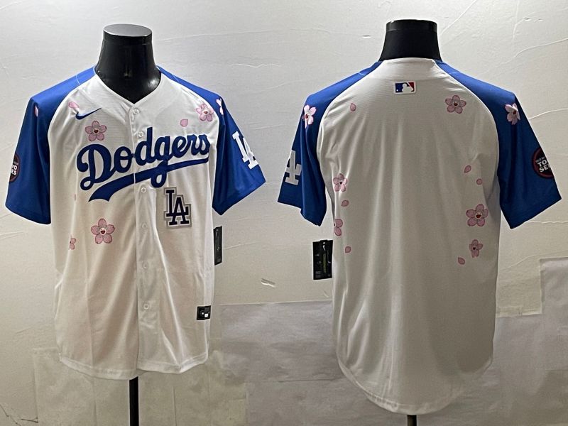 Men Los Angeles Dodgers Blank White Blue Sakura Edition 2025 Nike MLB Jersey style 6